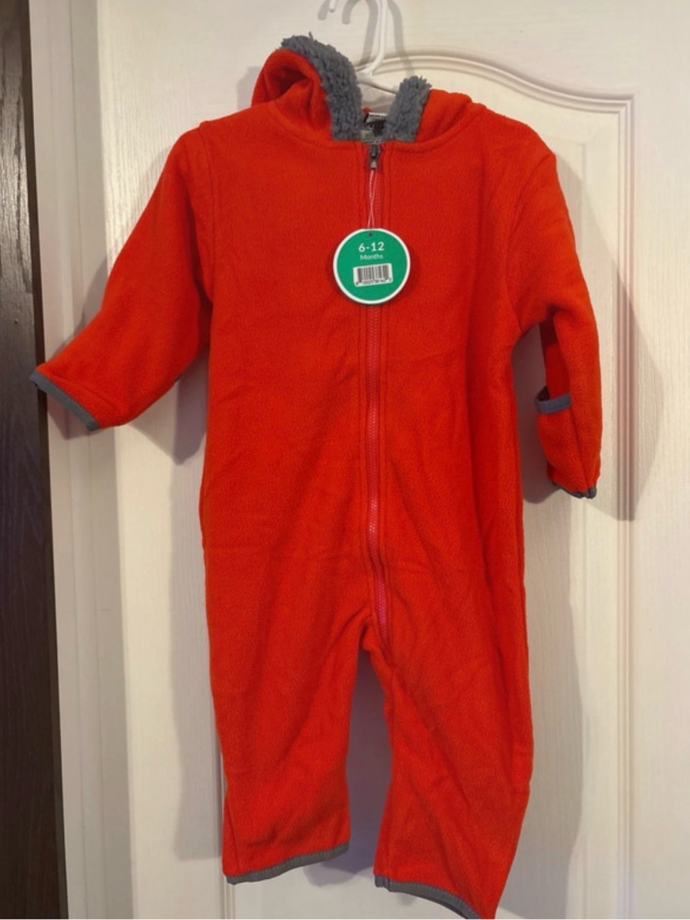 Cuddle Club Orange Hooded Fleece One-Piece Footie with Gray Trim